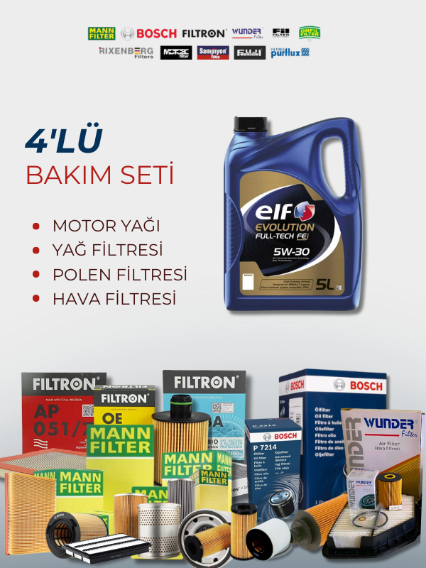 Fiat Linea 1.3 Dizel 90 HP (2007-2017) Elf 5W-30 5 Litre Motor Yağlı Bakım Seti EURO 4 Purflux Tipi 4 Parça Set