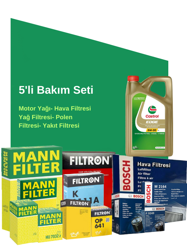 MANN Mitsubishi L200 2.4 Dizel (2015-2018) Castrol 5 Litre Filtre Bakım Seti  5 Parça