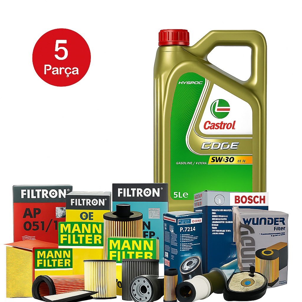 5 Parça Filtre Bakım Seti Castrol Edge 5w-30 5 Litre