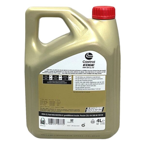 Castrol Edge 0W20 LL 4 Lt Tam Sentetik Partiküllü Motor Yağı - Görsel 3