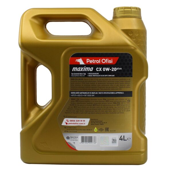 Petrol Ofisi Maxima CX 0W20 4 Lt Tam Sentetik Motor Yağı - Görsel 2