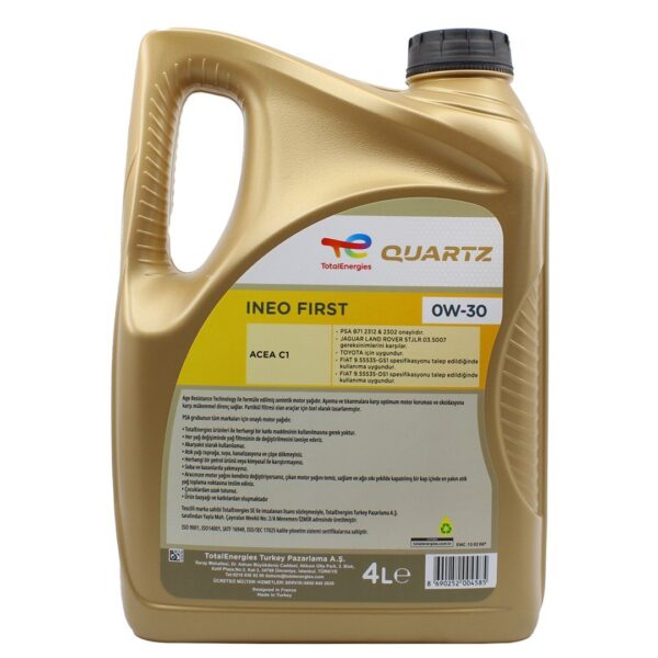 Total Quartz Ineo First 0W-30 4 Lt Partiküllü Motor Yağı - Görsel 2