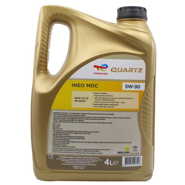 Total Quartz Ineo MDC 5W30 4 Lt Partiküllü Motor Yağı - Görsel 2