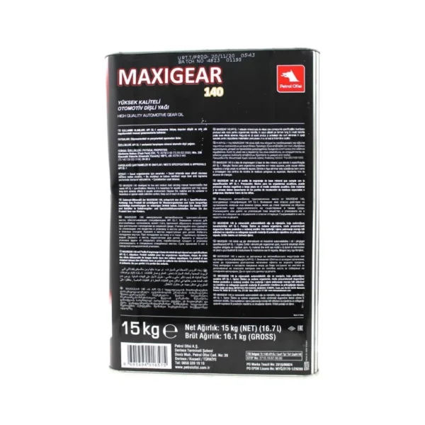 Petrol Ofisi Maxigear 140 15 Kg Şanzıman Dişli Yağı - Görsel 3