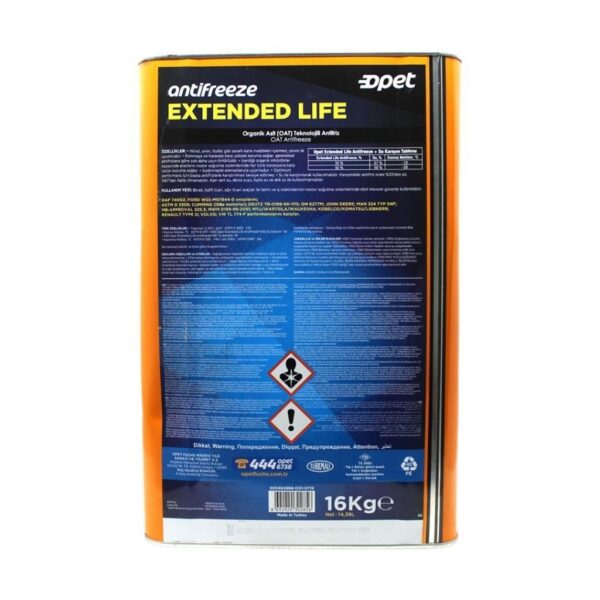 Opet Antifriz Extended Life 16 Kg Turuncu Antifiriz - Görsel 3