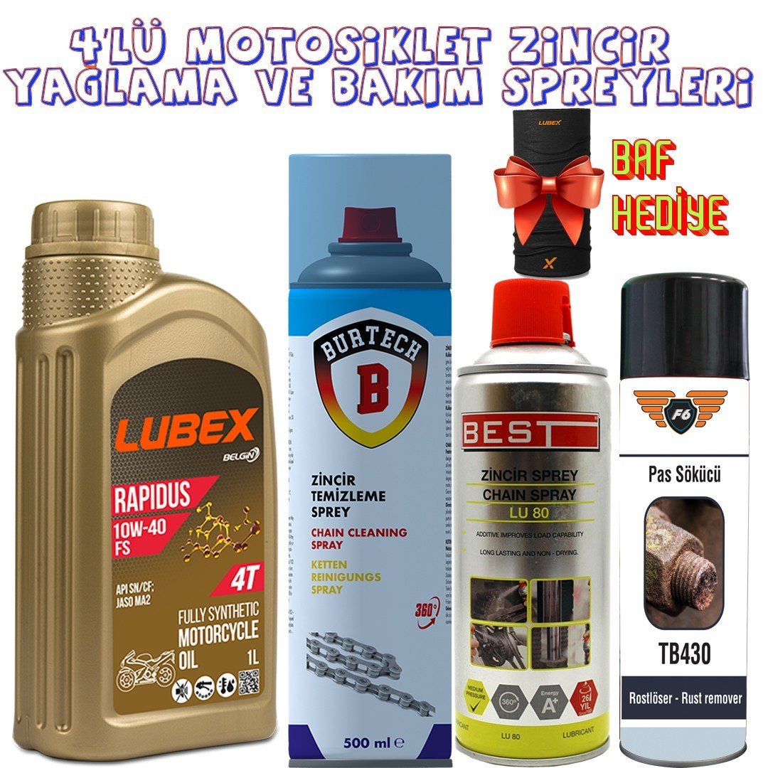 image_1080-1115.jpg Motosiklet Motor Yağı ve Zincir Bakım 4' lü Set - Görsel 1