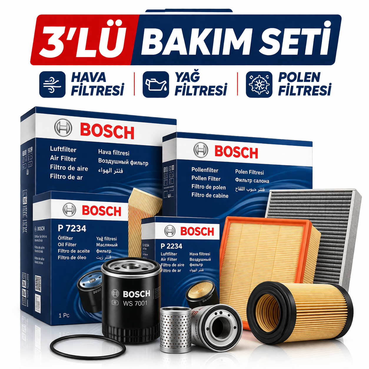 Bosch-3-lu-bakim-seti-yagsiz-1-1-1 Fiat Egea 1.4 Benzin Castrol Edge 5W-30 Motor Yağı Filtre Seti (2015-2023) 4 Lü - Görsel 1