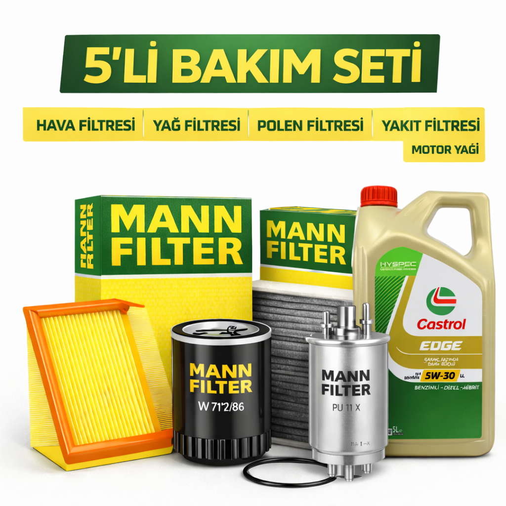 Mann-5-li-bakim-seti-castrol-edge-1-1 MANN Ford Transit V347 3.2 Dizel Castrol Edge 5W-30 12 Lt Motor Yağı Filtre Seti (2006-2014) 5 Li - Görsel 1