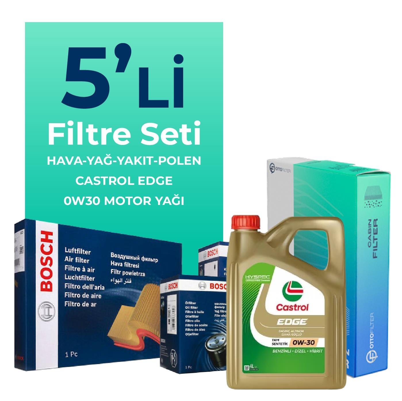 bosch-audi-a6-40-tdi-filtre-bakim-seti-castrol-motor-yagli-2019-2024-5-li-118577 BOSCH Audi A6 40 TDi Filtre Bakım Seti Castrol Motor Yağlı (2019-2024) 5 Li - Görsel 1
