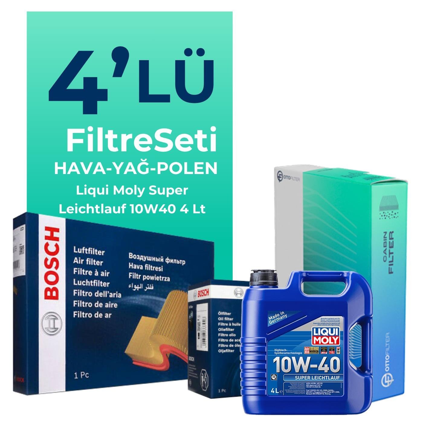 bosch-fiat-panda-1-2-benzinli-filtre-bakim-seti-liqui-moly-motor-yagli-2010-2012-4-lu-122051 BOSCH Fiat Panda 1.2 Benzinli Filtre Bakım Seti Liqui Moly Motor Yağlı (2010-2012) 4 Lü - Görsel 1