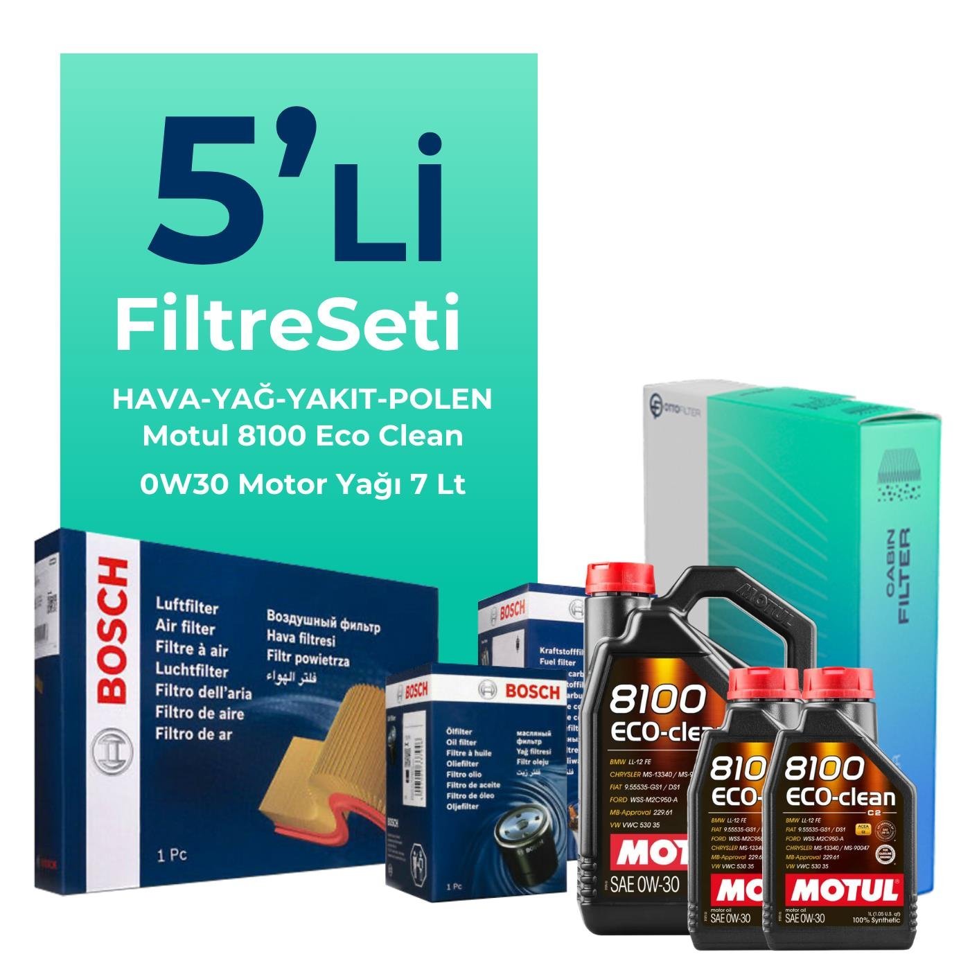 bosch-ford-courier-1-5-ecoblue-filtre-bakim-seti-motul-motor-yagli-2018-2023-5-li-119980 BOSCH Ford Courier 1.5 EcoBlue Filtre Bakım Seti Motul Motor Yağlı (2018-2023) 5 Li - Görsel 1