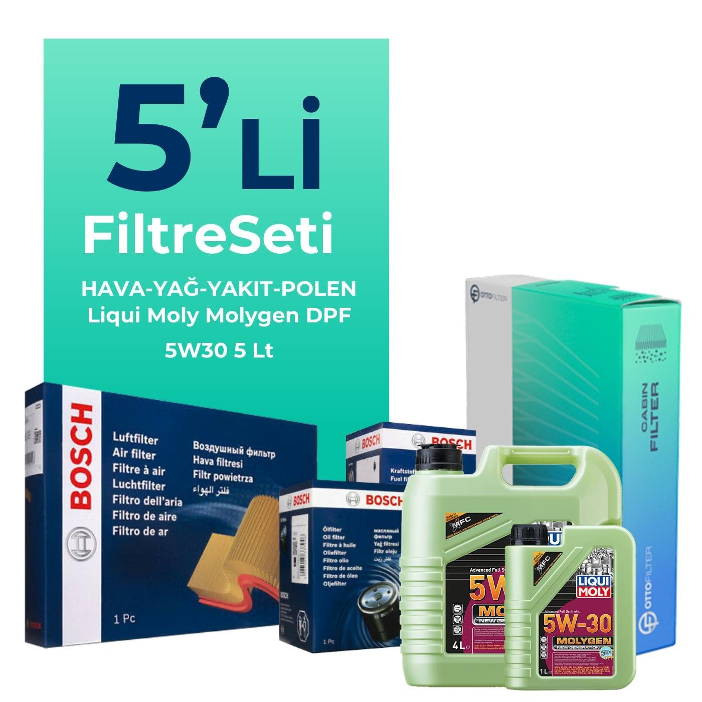 bosch-kia-cerato-1-5-dizel-filtre-bakim-seti-liqui-moly-motor-yagli-2004-2006-5-li-124283 BOSCH Kia Cerato 1.5 Dizel Filtre Bakım Seti Liqui Moly Motor Yağlı (2004-2006) 5 Li - Görsel 1