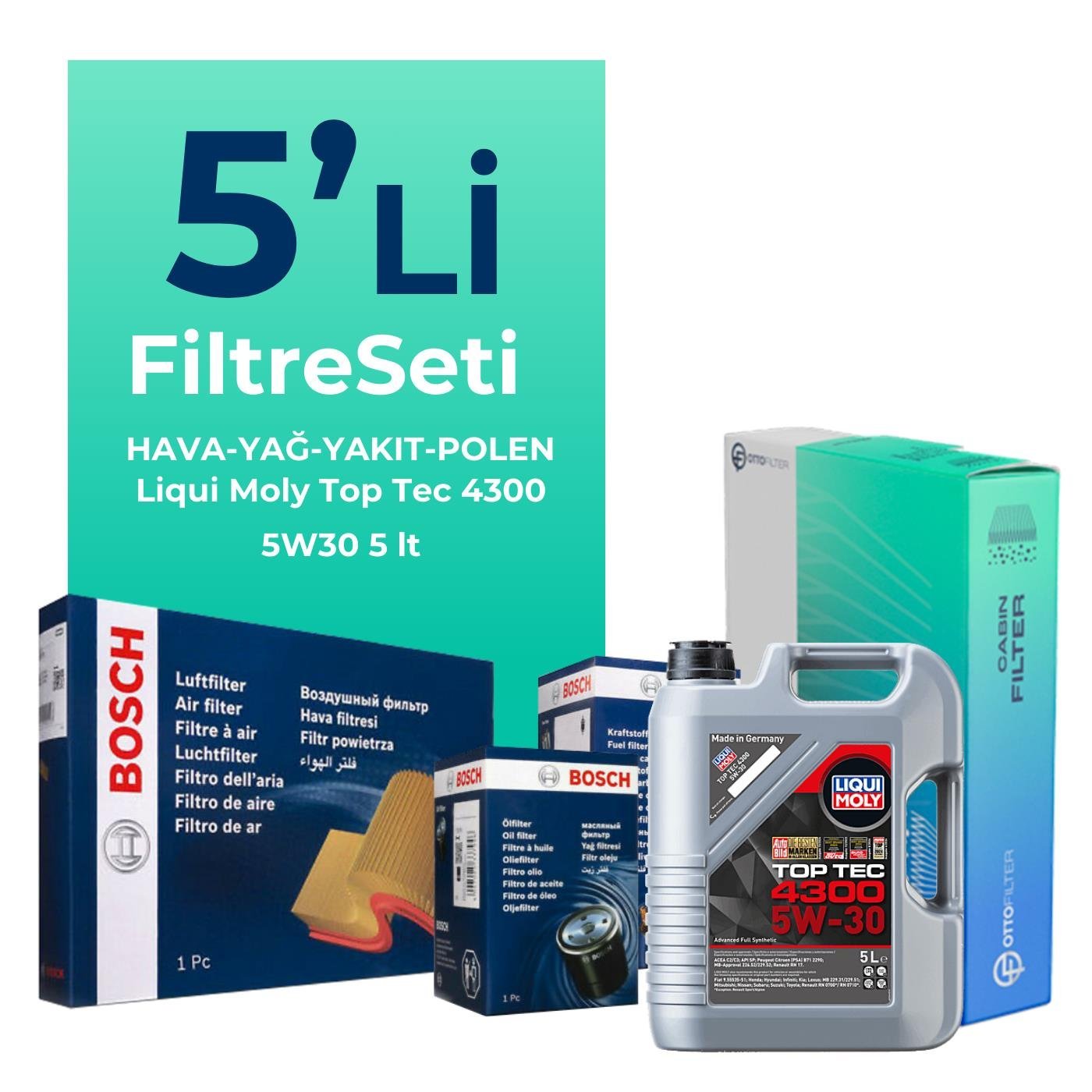 bosch-mercedes-a180-dizel-filtre-bakim-seti-liqui-moly-motor-yagli-2012-2018-5-li-122213 BOSCH Mercedes A180 Dizel Filtre Bakım Seti Liqui Moly Motor Yağlı (2012-2018) 5 Li - Görsel 1