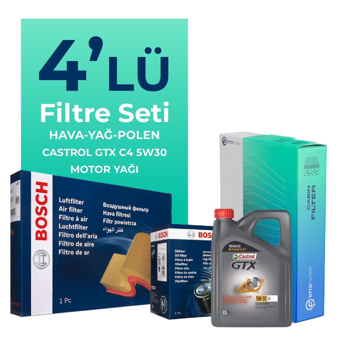 bosch-nissan-pulsar-1-2-filtre-bakim-seti-castrol-motor-yagli-2015-2018-4-lu-58652 BOSCH Nissan Pulsar 1.2 Filtre Bakım Seti Castrol Motor Yağlı (2015-2018) 4 Lü - Görsel 1