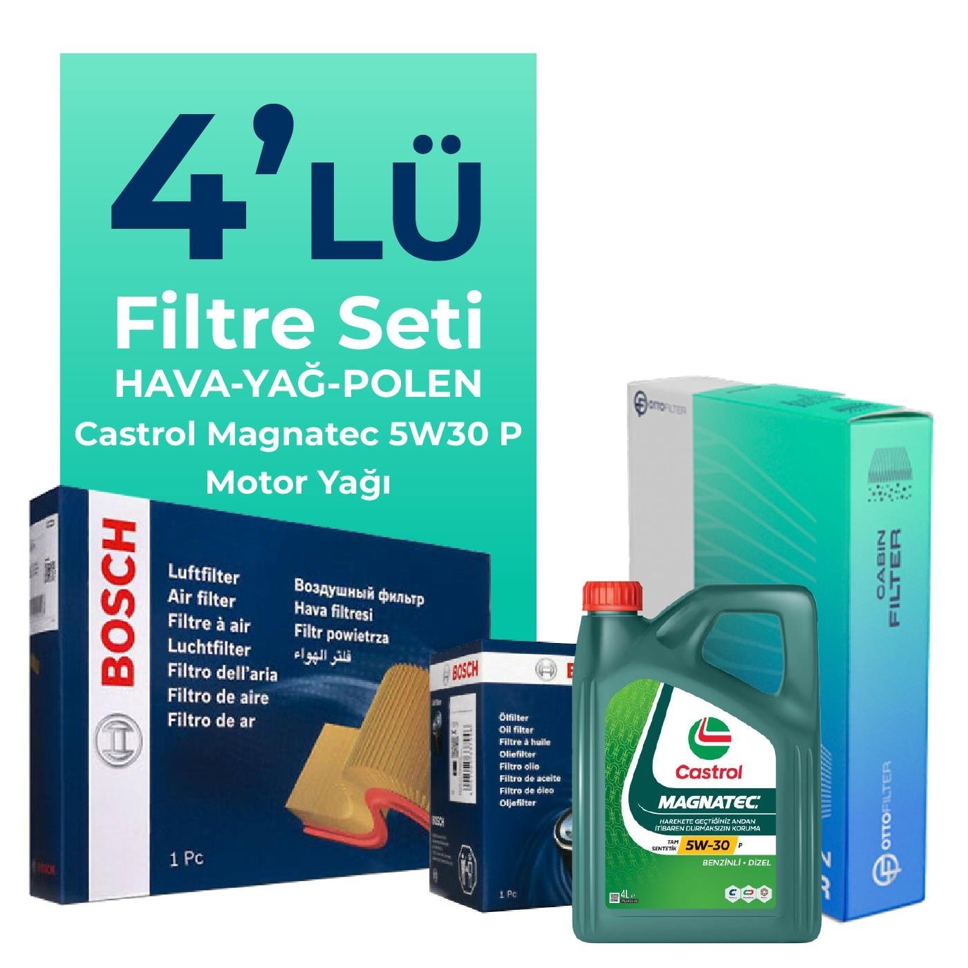 bosch-peugeot-5008-1-5-dizel-filtre-bakim-seti-castrol-motor-yagli-2018-2024-4-lu-109719 BOSCH Peugeot 5008 1.5 Dizel Filtre Bakım Seti Castrol Motor Yağlı (2018-2024) 4 Lü - Görsel 1