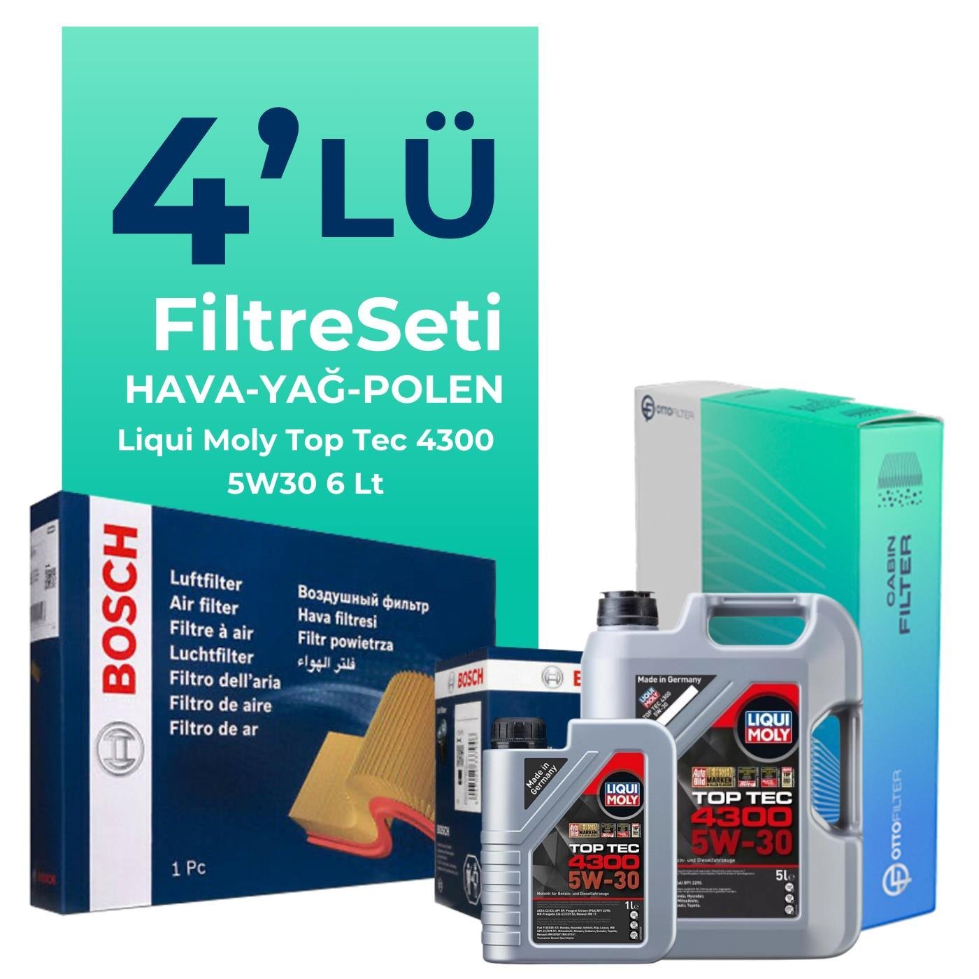 bosch-renault-kadjar-1-3-benzin-tce-filtre-bakim-seti-liqui-moly-motor-yagli-2018-2022-4-lu-122285 BOSCH Renault Kadjar 1.3 Benzin TCe Filtre Bakım Seti Liqui Moly Motor Yağlı (2018-2022) 4 Lü - Görsel 1