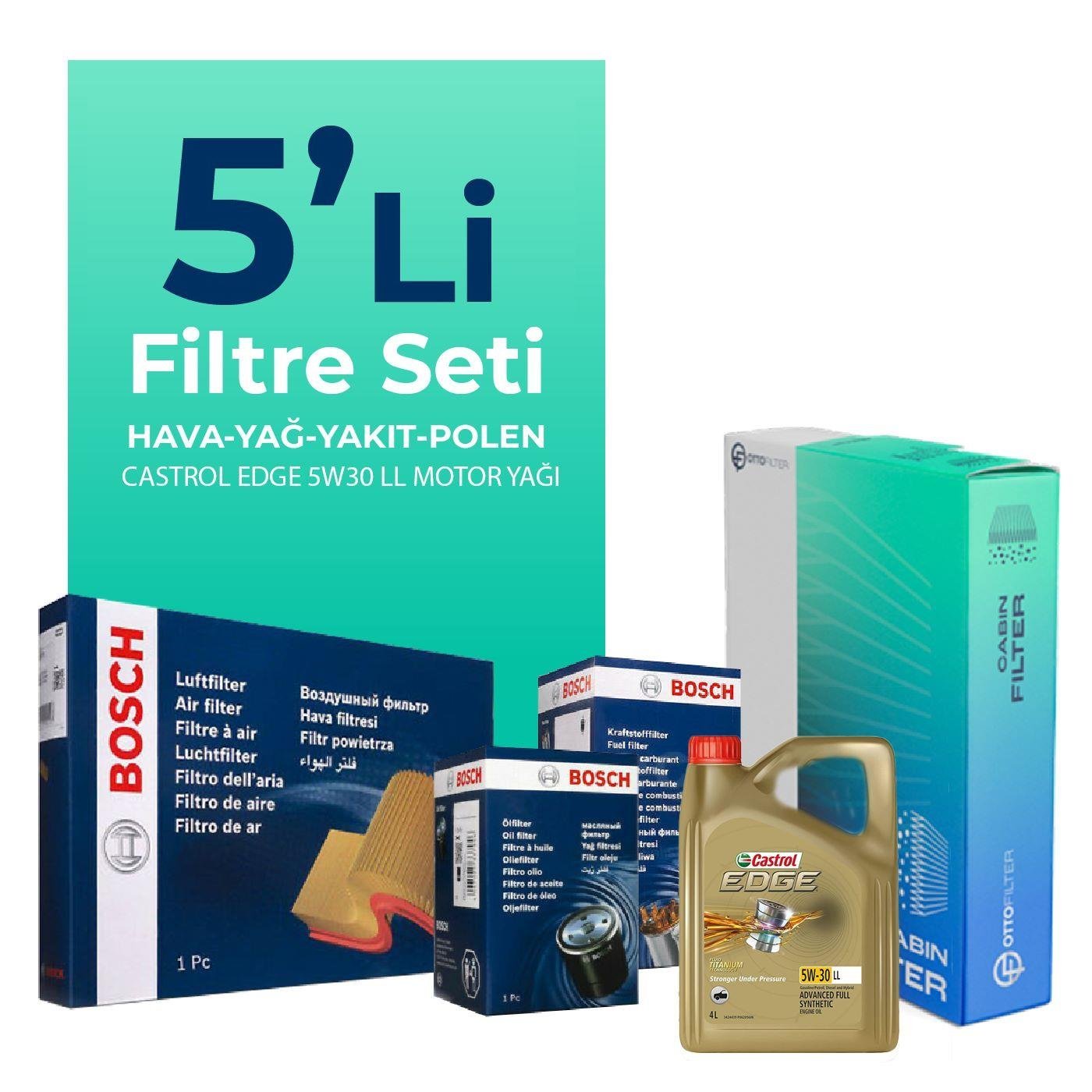 bosch-seat-ibiza-1-2-dizel-filtre-bakim-seti-castrol-motor-yagli-2010-2012-5-li-69145 BOSCH Seat İbiza 1.2 Dizel Filtre Bakım Seti Castrol Motor Yağlı (2010-2012) 5 Li - Görsel 1