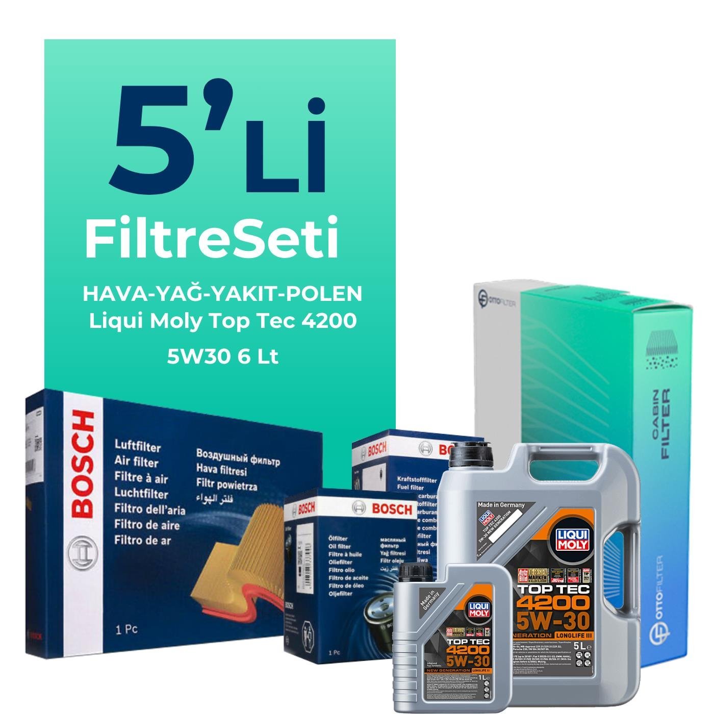 bosch-volkswagen-transporter-t6-2-0-dizel-filtre-bakim-seti-liqui-moly-motor-yagli-2015-2023-5-li-127886 BOSCH Volkswagen Transporter T6 2.0 Dizel Filtre Bakım Seti Liqui Moly Motor Yağlı (2015-2023) 5 Li - Görsel 1