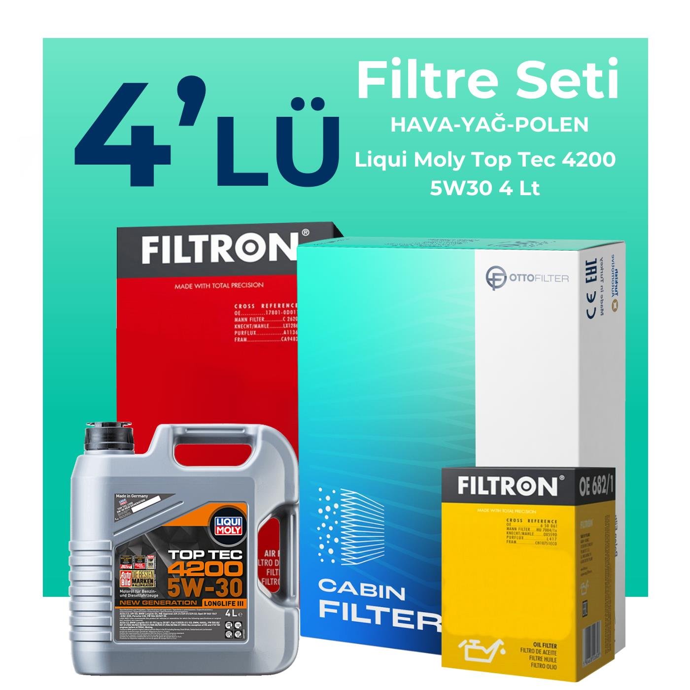 filtron-audi-a4-2-0-dizel-filtre-bakim-seti-liqui-moly-motor-yagli-2004-2009-4-lu-126273 Filtron Audi A4 2.0 Dizel Filtre Bakım Seti Liqui Moly Motor Yağlı (2004-2009) 4 Lü - Görsel 1