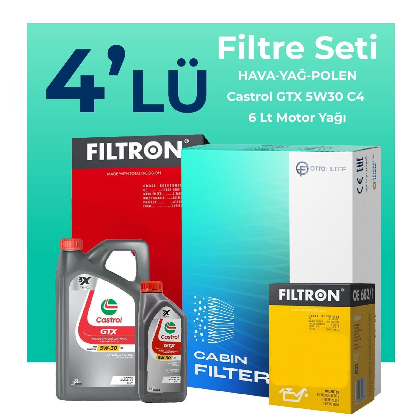 filtron-dacia-duster-1-3-benzinli-filtre-bakim-seti-castrol-motor-yagli-2018-2024-4-lu-109038 Filtron Dacia Duster 1.3 Benzinli Filtre Bakım Seti Castrol Motor Yağlı (2018-2024) 4 Lü - Görsel 1