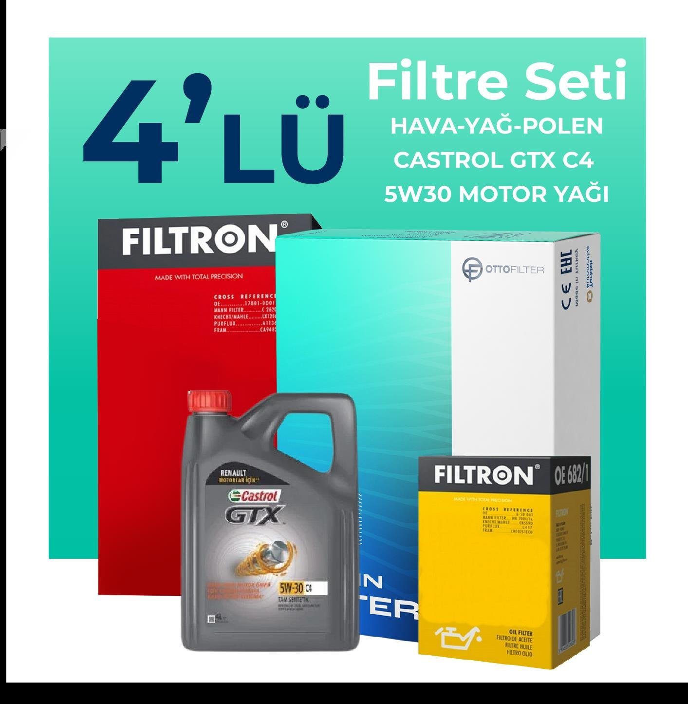 filtron-dacia-sandero-1-0-turbo-filtre-bakim-seti-castrol-motor-yagli-2021-2025-4-lu-109980 Filtron Dacia Sandero 1.0 Turbo Filtre Bakım Seti Castrol Motor Yağlı (2021-2025) 4 Lü - Görsel 1