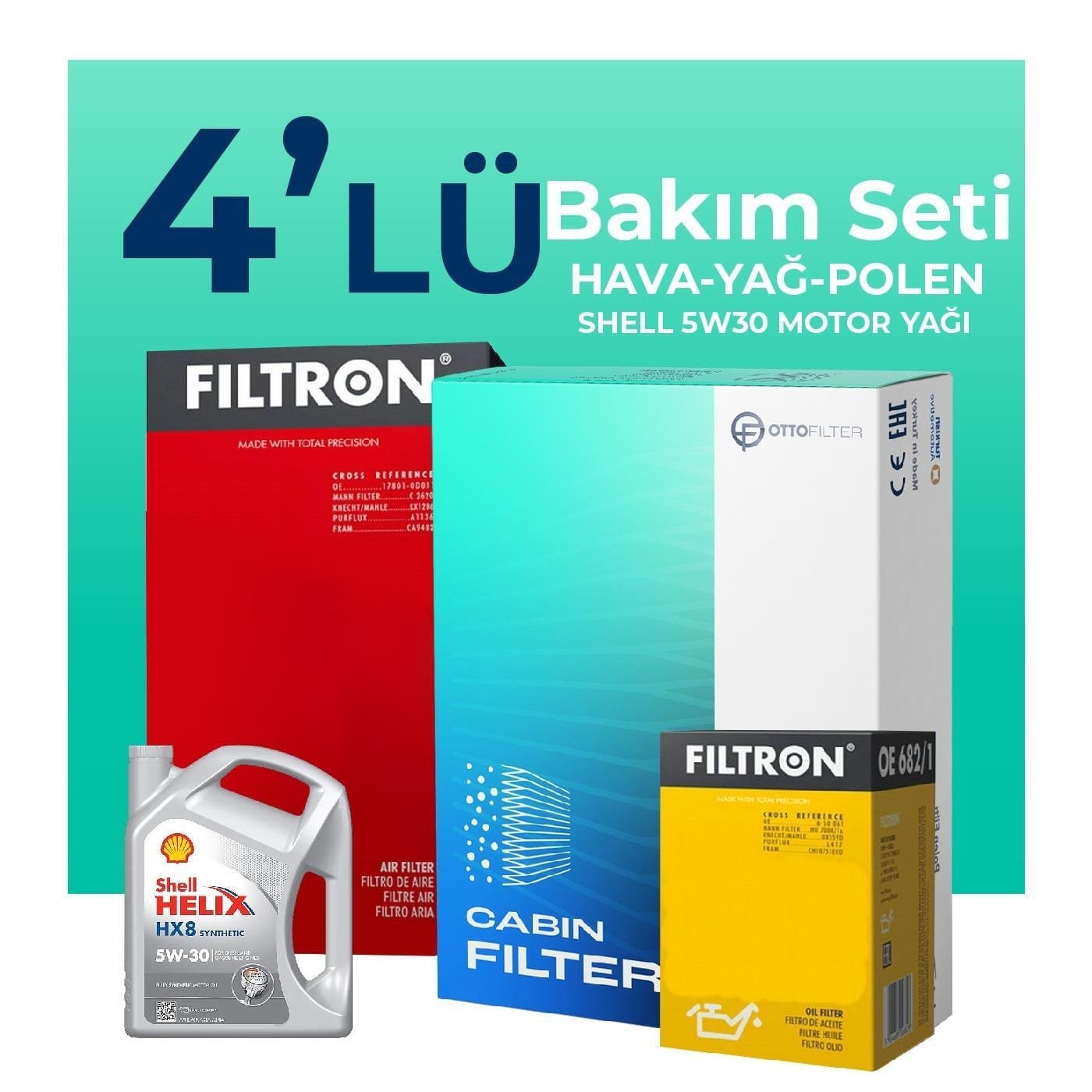filtron-ford-c-max-ii-1-6-benzin-shell-motor-yagli-bakim-seti-2011-2017-4lu-16558 Filtron Volkswagen Tiguan 1.5 TSi Filtre Bakım Seti Shell Motor Yağlı (2018-2024) 4 Lü - Görsel 1