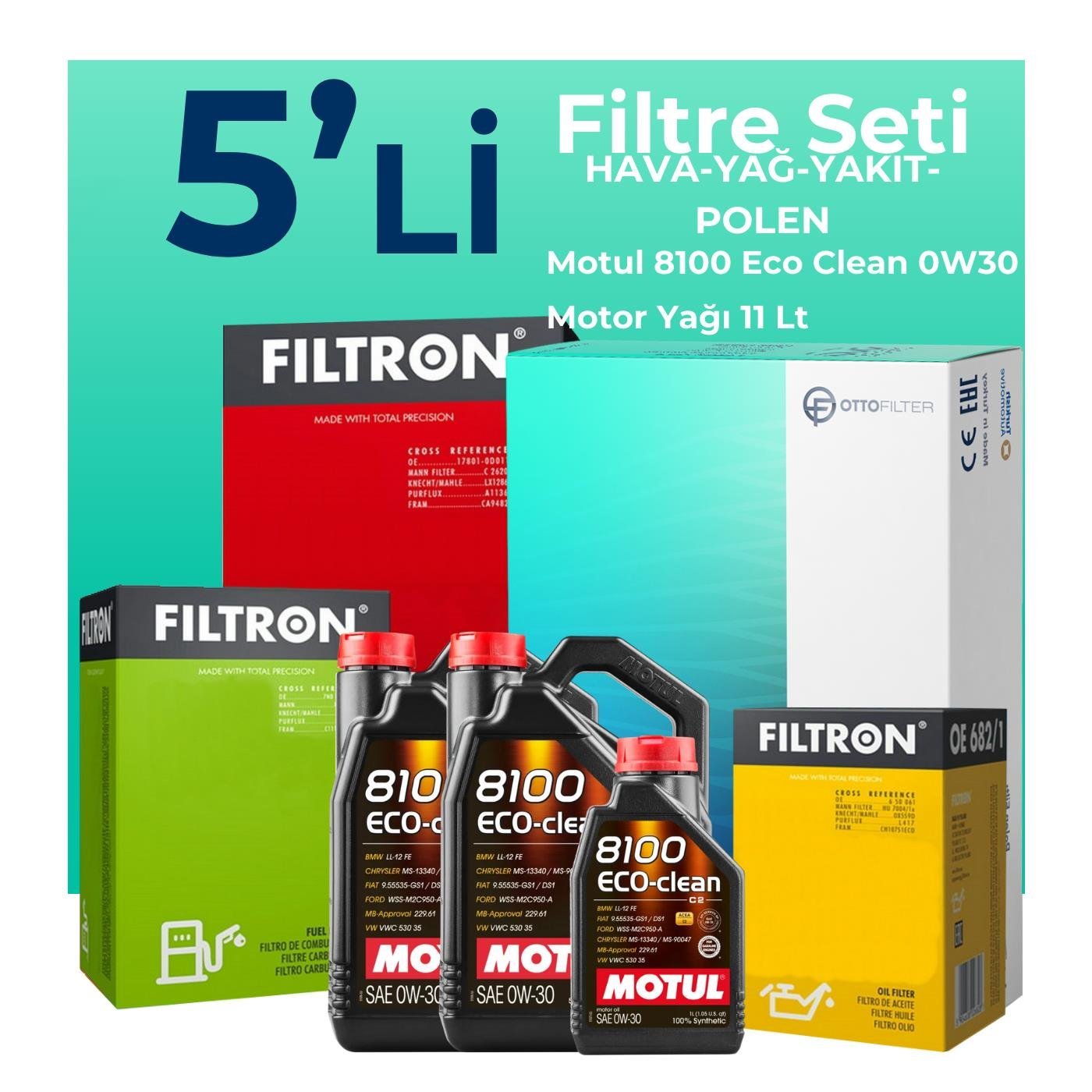 filtron-ford-transit-v363-2-0-dizel-filtre-bakim-seti-motul-motor-yagli-2014-2024-5-li-120068 Filtron Ford Transit V363 2.0 Dizel Filtre Bakım Seti Motul Motor Yağlı (2014-2024) 5 Li - Görsel 1