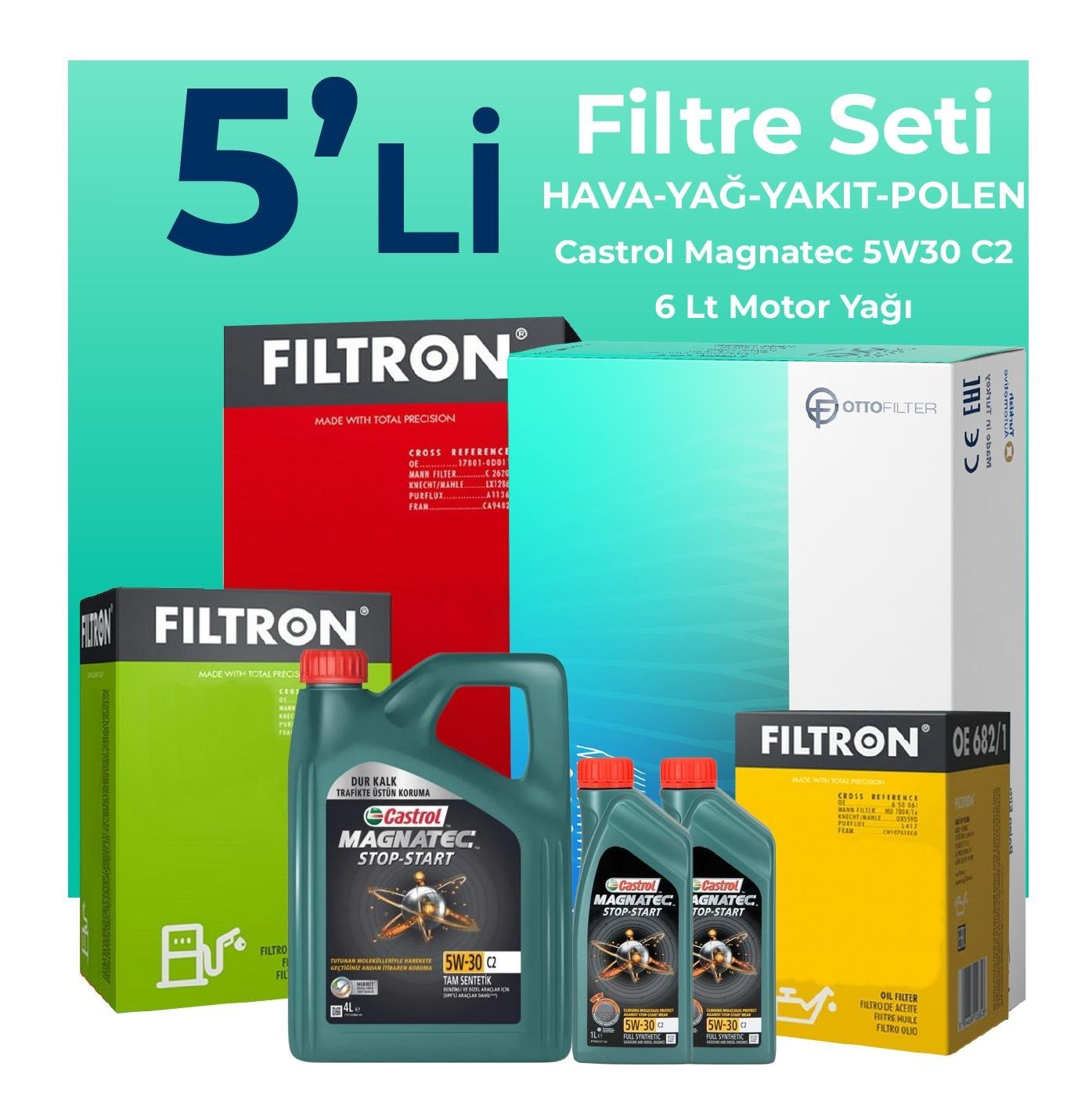 filtron-hyundai-santa-fe-2-2-dizel-filtre-bakim-seti-castrol-motor-yagli-2009-2013-5-li-107918 Filtron Hyundai Santa FE 2.2 Dizel Filtre Bakım Seti Castrol Motor Yağlı (2009-2013) 5 Li - Görsel 1