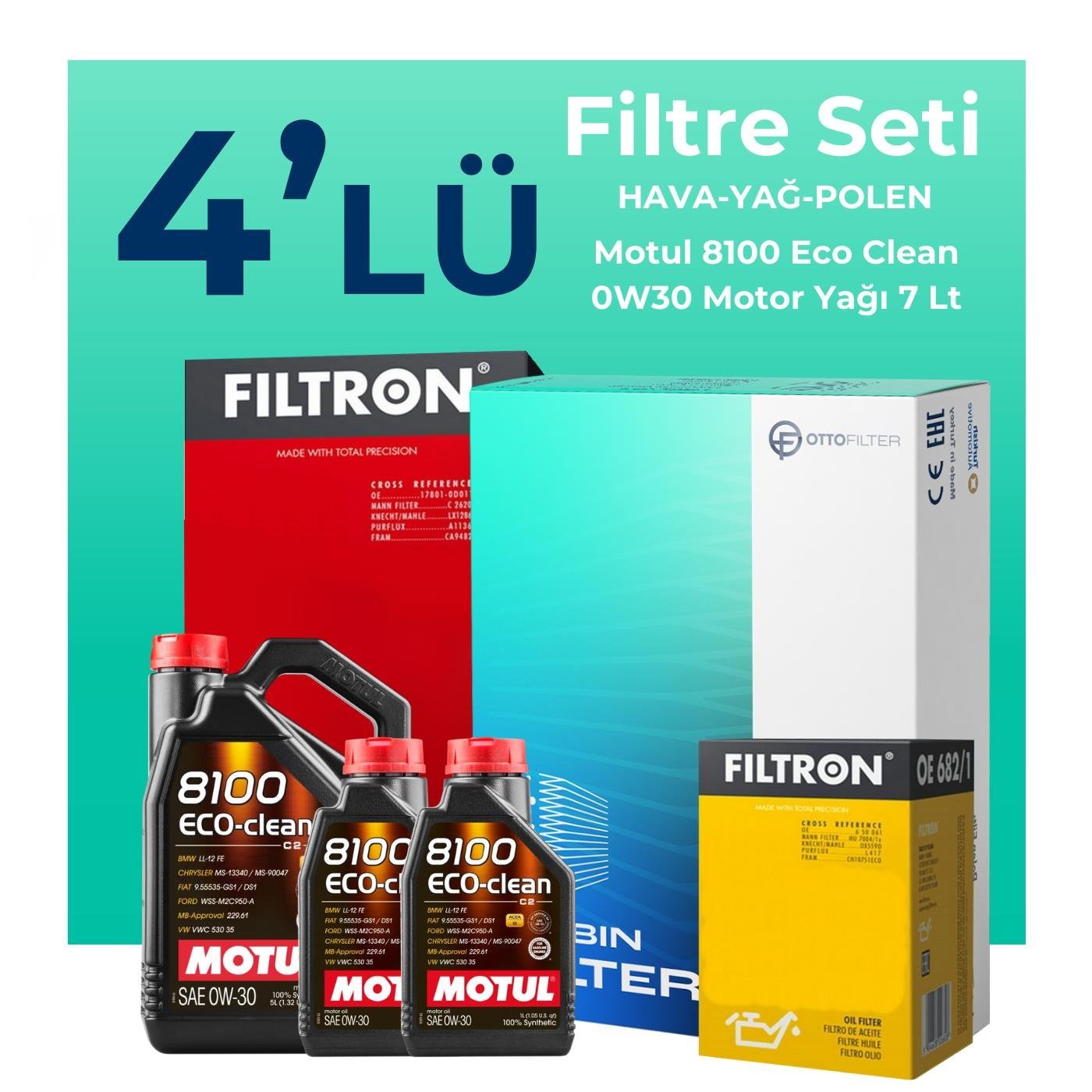 filtron-jaguar-xf-2-0-dizel-filtre-bakim-seti-motul-motor-yagli-2015-2020-4-lu-120014 Filtron Jaguar XF 2.0 Dizel Filtre Bakım Seti Motul Motor Yağlı (2015-2020) 4 Lü - Görsel 1