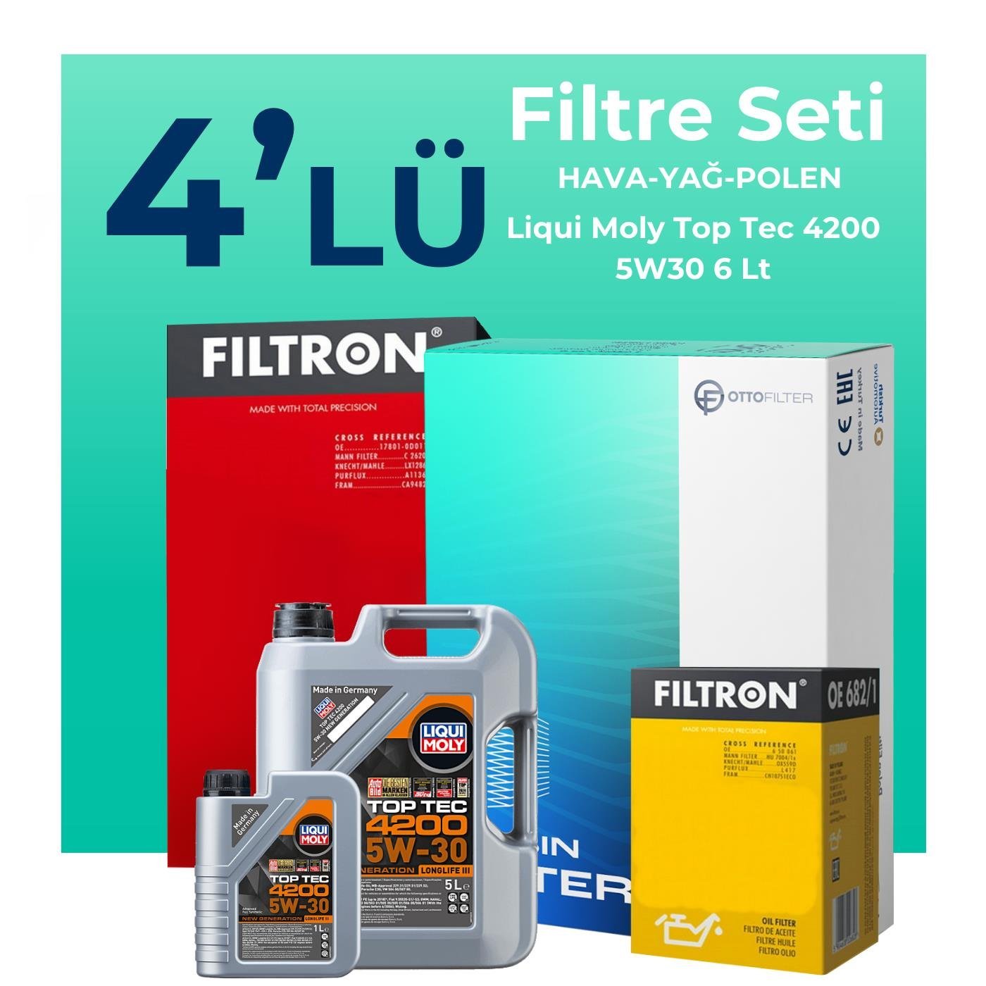 filtron-mercedes-clk200-kompresor-filtre-bakim-seti-liqui-moly-motor-yagli-2003-2011-4-lu-126665 Filtron Mercedes CLK200 Kompresor Filtre Bakım Seti Liqui Moly Motor Yağlı (2003-2011) 4 Lü - Görsel 1