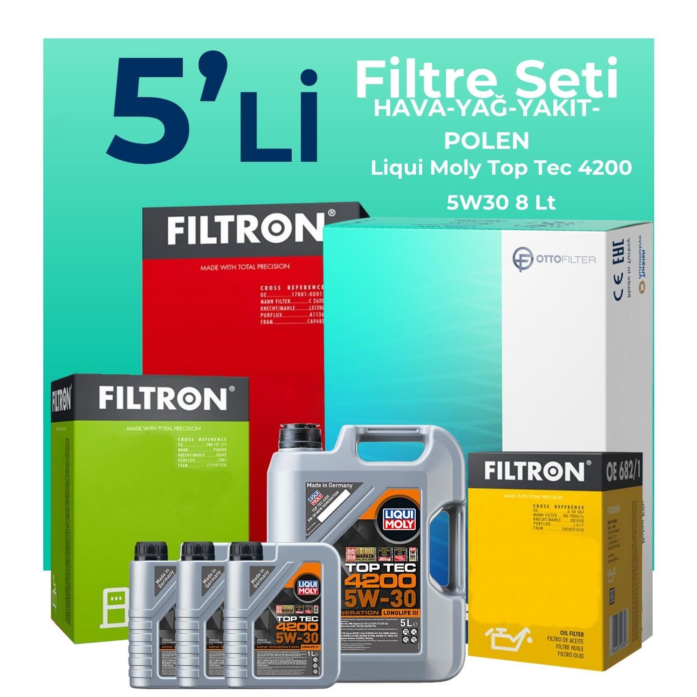 filtron-mercedes-cls320-dizel-filtre-bakim-seti-liqui-moly-motor-yagli-2005-2011-5-li-126421 Filtron Mercedes CLS320 Dizel Filtre Bakım Seti Liqui Moly Motor Yağlı (2005-2011) 5 Li - Görsel 1