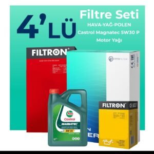 Filtron Opel Crossland 1.2 Turbo Benzinli Filtre Bakım Seti Castrol Motor Yağlı (2017-2024) 4 Lü
