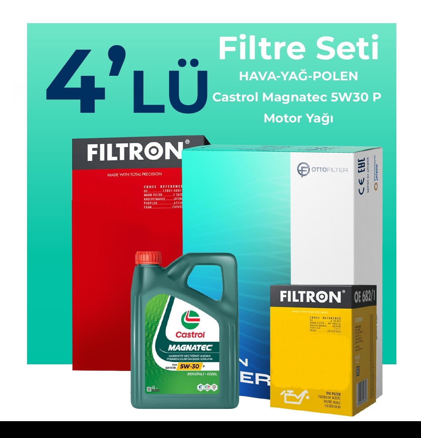 filtron-peugeot-2008-1-2-benzin-puretech-filtre-bakim-seti-castrol-motor-yagli-2018-2024-4-lu-104795 Filtron Peugeot 2008 1.2 Benzin Puretech Filtre Bakım Seti Castrol Motor Yağlı (2018-2024) 4 Lü - Görsel 1
