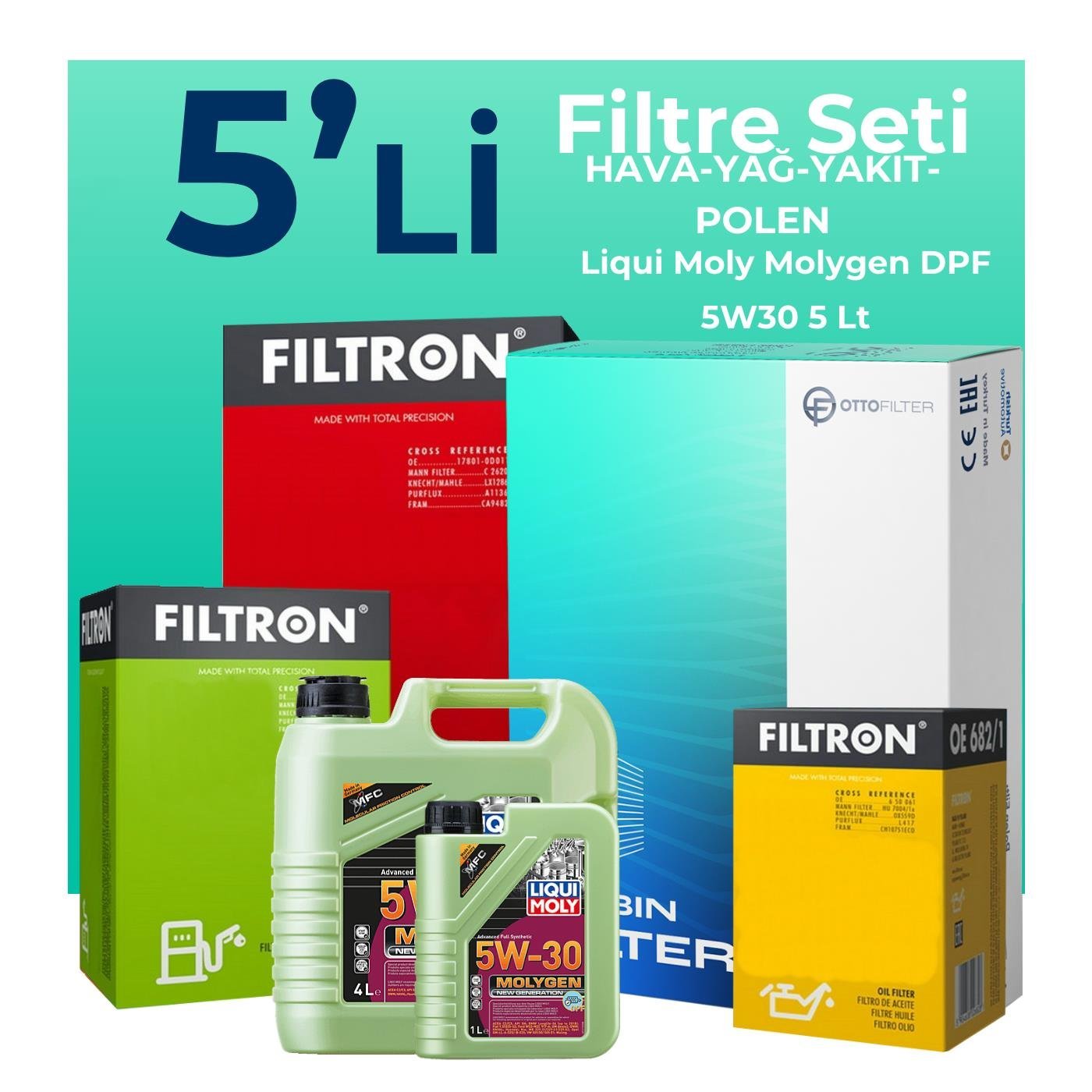 filtron-peugeot-407-2-0-dizel-filtre-bakim-seti-liqui-moly-motor-yagli-2004-2011-5-li-124322 Filtron Peugeot 407 2.0 Dizel Filtre Bakım Seti Liqui Moly Motor Yağlı (2004-2011) 5 Li - Görsel 1