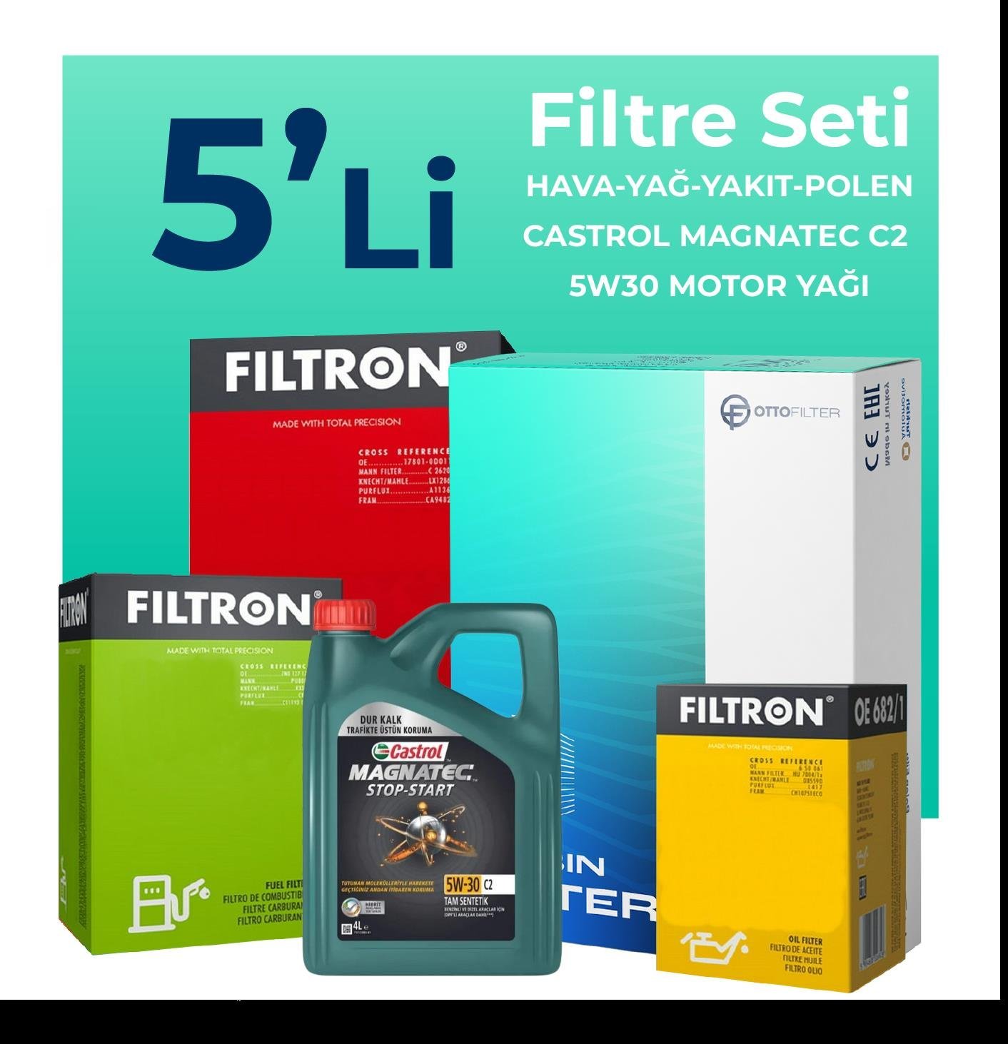 filtron-peugeot-5008-1-6-dizel-e-hdi-filtre-bakim-seti-castrol-motor-yagli-2010-2015-5-li-60566 Filtron Peugeot 5008 1.6 Dizel E-HDi Filtre Bakım Seti Castrol Motor Yağlı (2010-2015) 5 Li - Görsel 1