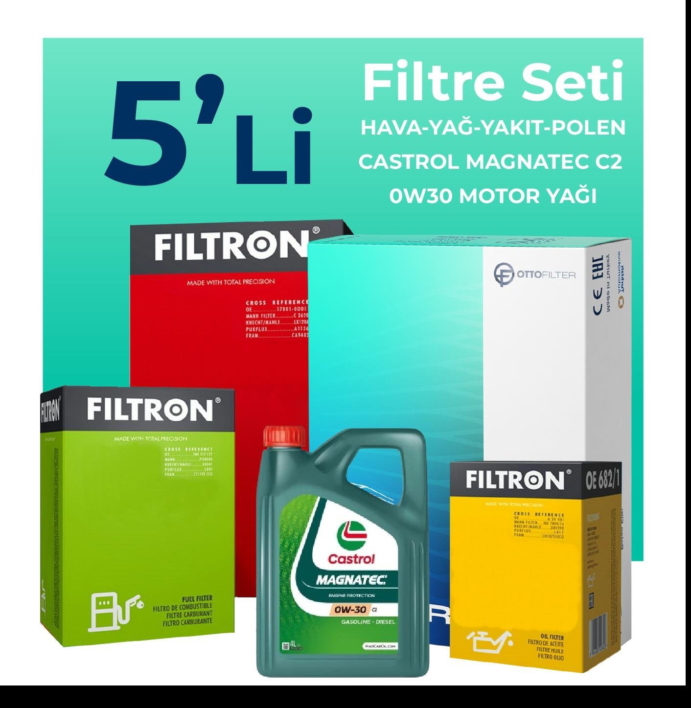 filtron-peugeot-expert-2-0-dizel-filtre-bakim-seti-castrol-motor-yagli-2017-2024-5-li-103787 Filtron Peugeot Expert 2.0 Dizel Filtre Bakım Seti Castrol Motor Yağlı (2017-2024) 5 Li - Görsel 1