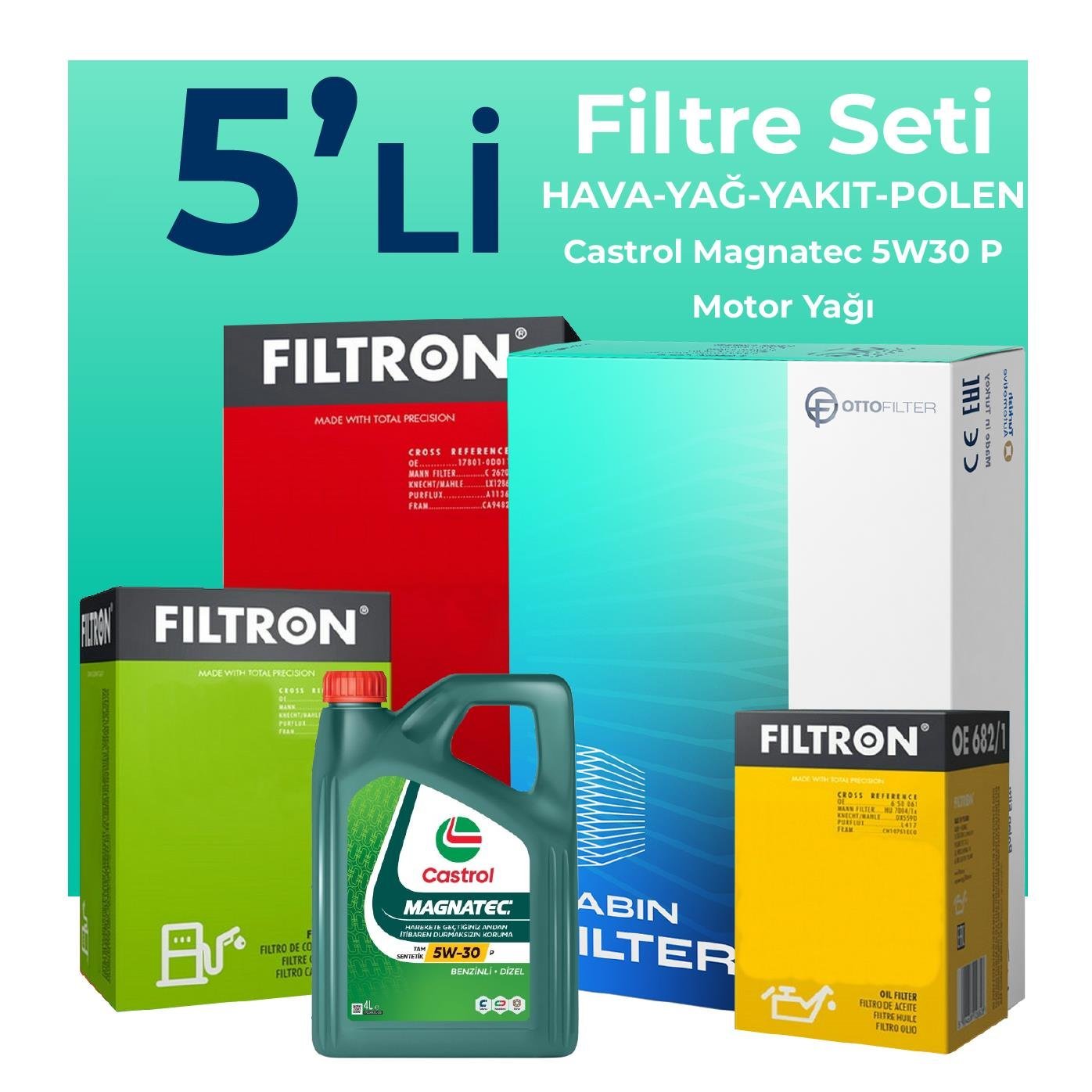 filtron-peugeot-partner-1-5-dizel-filtre-bakim-seti-castrol-motor-yagli-2019-2024-5-li-109802 Filtron Peugeot Partner 1.5 Dizel Filtre Bakım Seti Castrol Motor Yağlı (2019-2024) 5 Li - Görsel 1