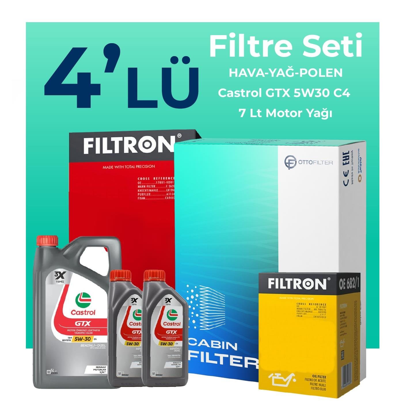 filtron-renault-latitude-2-0-dizel-filtre-bakim-seti-castrol-motor-yagli-2010-2015-4-lu-108897 Filtron Renault Latitude 2.0 Dizel Filtre Bakım Seti Castrol Motor Yağlı (2010-2015) 4 Lü - Görsel 1