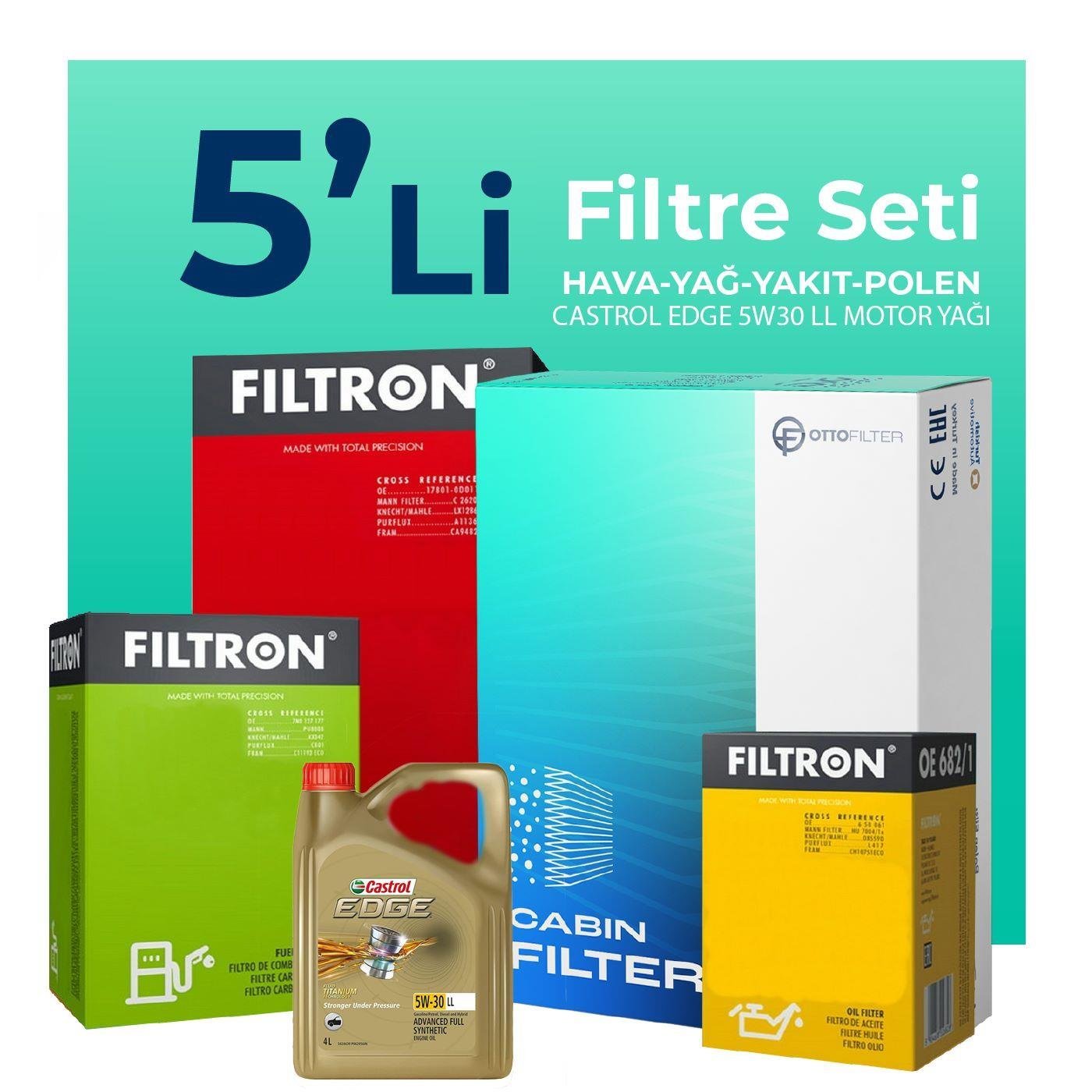 filtron-skoda-karoq-1-6-dizel-filtre-bakim-seti-castrol-motor-yagli-2017-2022-5-li-69487 Filtron Skoda Karoq 1.6 Dizel Filtre Bakım Seti Castrol Motor Yağlı (2017-2022) 5 Li - Görsel 1