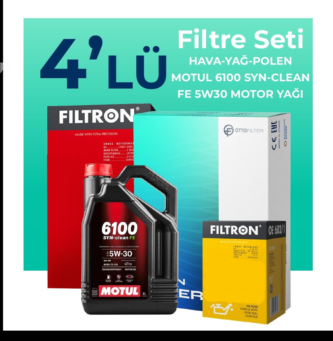 filtron-toyota-auris-1-33-benzin-filtre-bakim-seti-motul-motor-yagli-2006-2012-4-lu-67127 Filtron Toyota Auris 1.33 Benzin Filtre Bakım Seti Motul Motor Yağlı (2006-2012) 4 Lü - Görsel 1