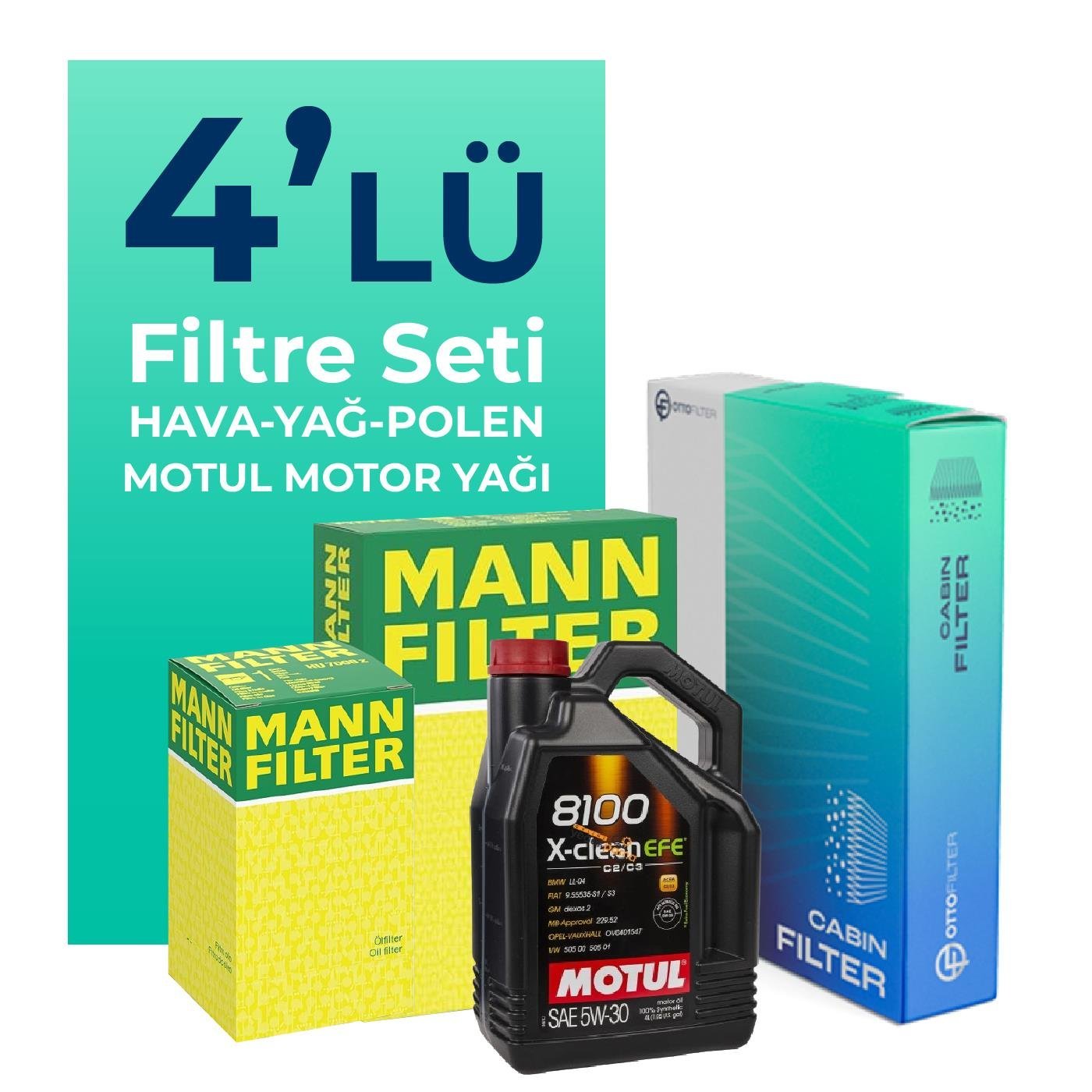 mann-audi-a4-40-dizel-filtre-bakim-seti-motul-motor-yagli-2015-2021-4-lu-75582 MANN Audi A4 40 Dizel Filtre Bakım Seti Motul Motor Yağlı (2015-2021) 4 Lü - Görsel 1