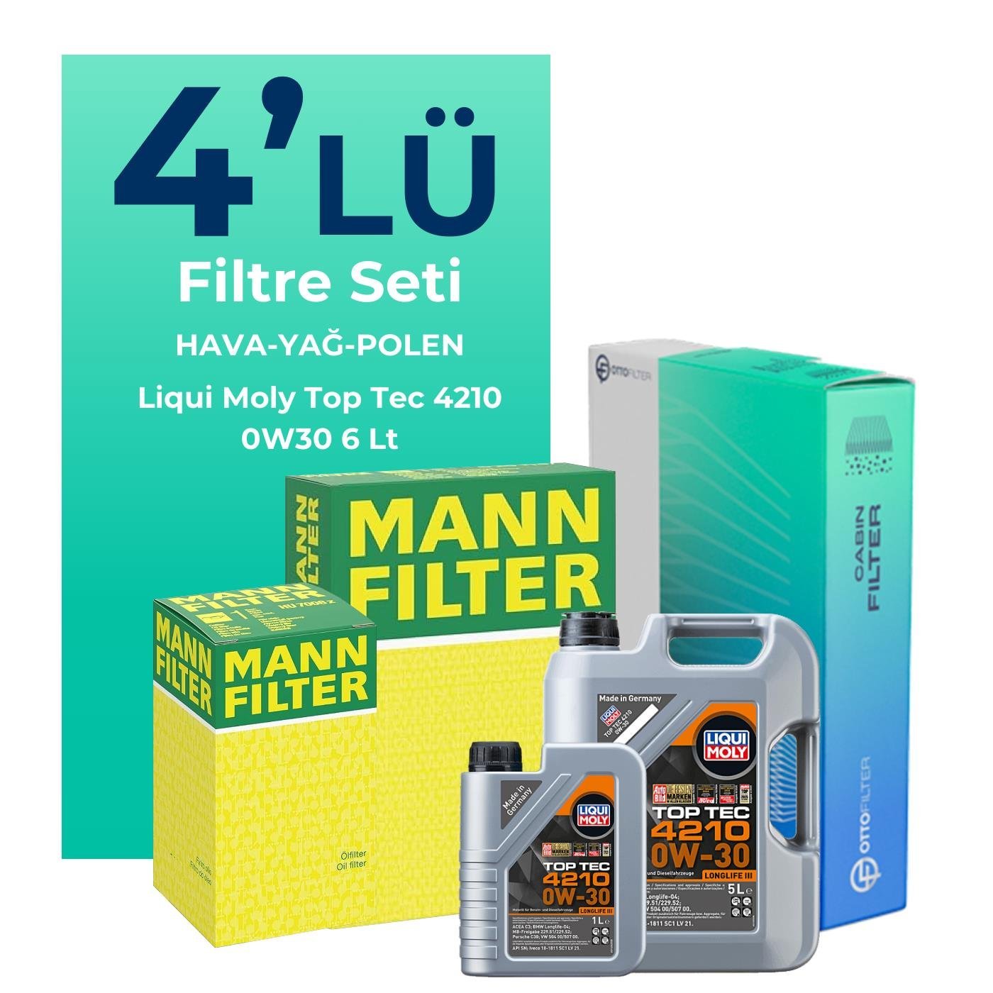 mann-audi-a4-40-tdi-filtre-bakim-seti-liqui-moly-motor-yagli-2020-2024-4-lu-121865 MANN Audi A4 40 TDi Filtre Bakım Seti Liqui Moly Motor Yağlı (2020-2024) 4 Lü - Görsel 1
