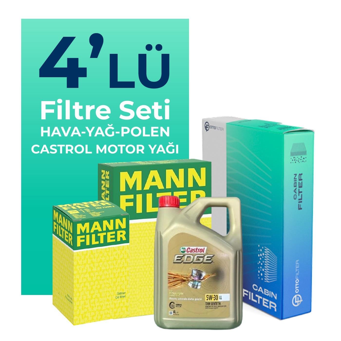 mann-bmw-2-18i-gran-coupe-filtre-bakim-seti-castrol-motor-yagli-2020-2023-4-lu-69685 MANN BMW 2.18i Gran Coupe Filtre Bakım Seti Castrol Motor Yağlı (2020-2023) 4 Lü - Görsel 1