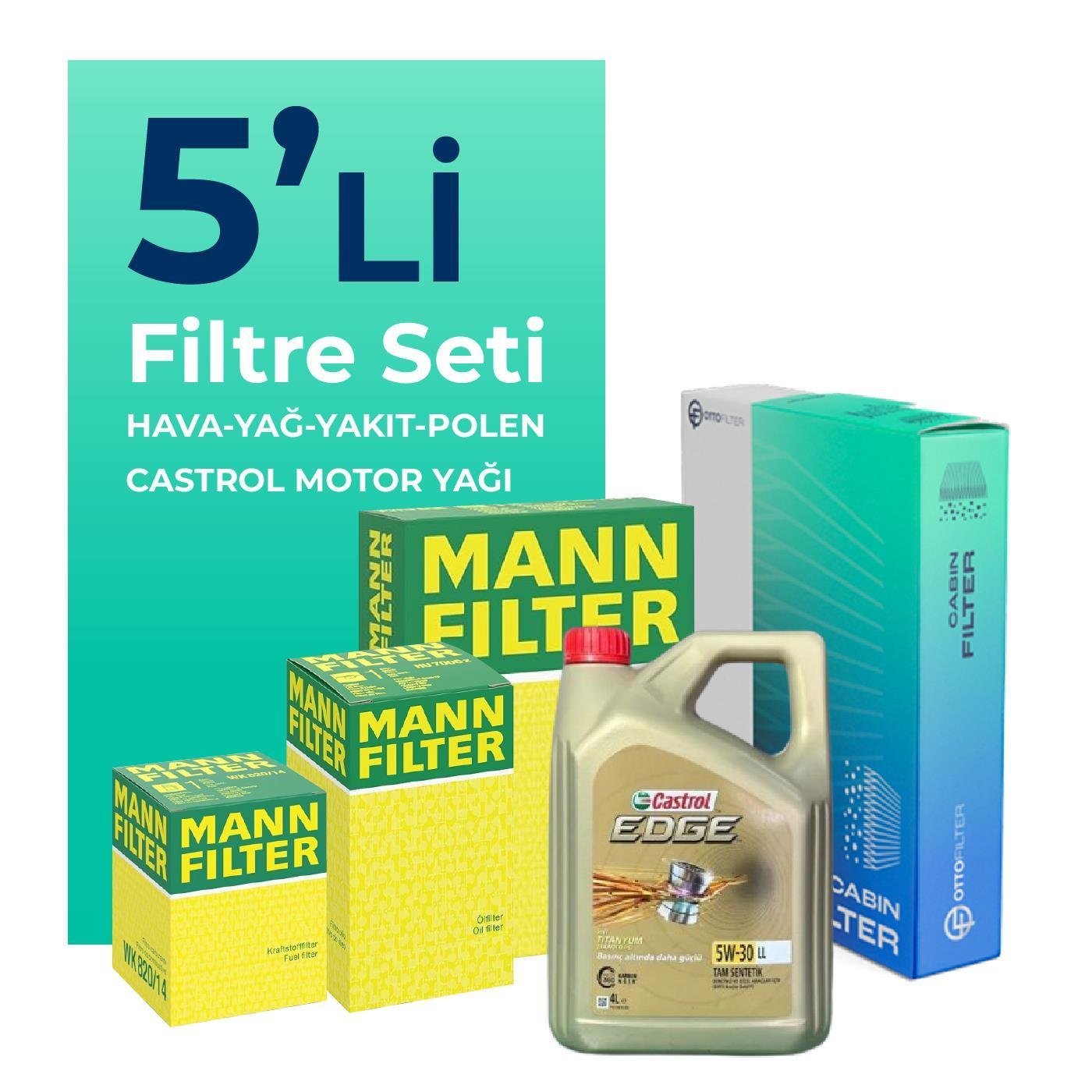 mann-bmw-x3-2-0-dizel-filtre-bakim-seti-castrol-motor-yagli-2004-2008-5-li-69807 MANN BMW X3 2.0 Dizel Filtre Bakım Seti Castrol Motor Yağlı (2004-2008) 5 Li - Görsel 1