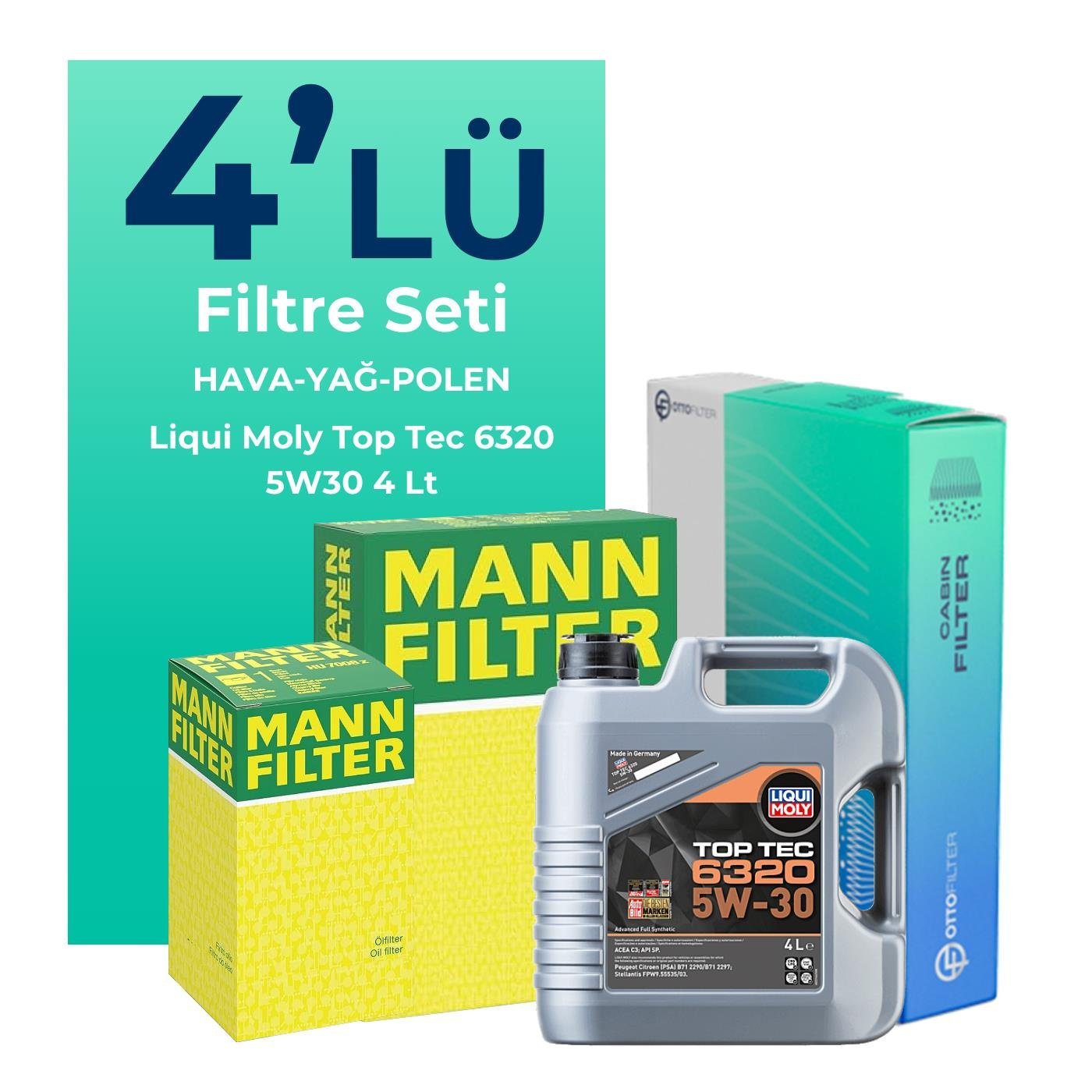 mann-citroen-c3-1-2-benzinli-filtre-bakim-seti-liqui-moly-motor-yagli-2016-2023-4-lu-122873 MANN Citroen C3 1.2 Benzinli Filtre Bakım Seti Liqui Moly Motor Yağlı (2016-2023) 4 Lü - Görsel 1