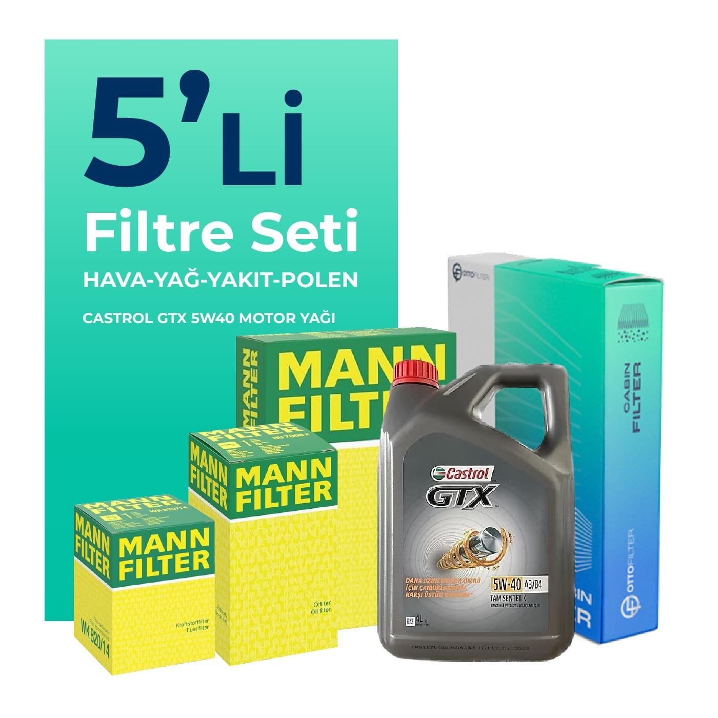 mann-fiat-idea-1-3-dizel-filtre-bakim-seti-castrol-motor-yagli-2004-2010-5-li-58446 MANN Fiat Idea 1.3 Dizel Filtre Bakım Seti Castrol Motor Yağlı (2004-2010) 5 Li - Görsel 1