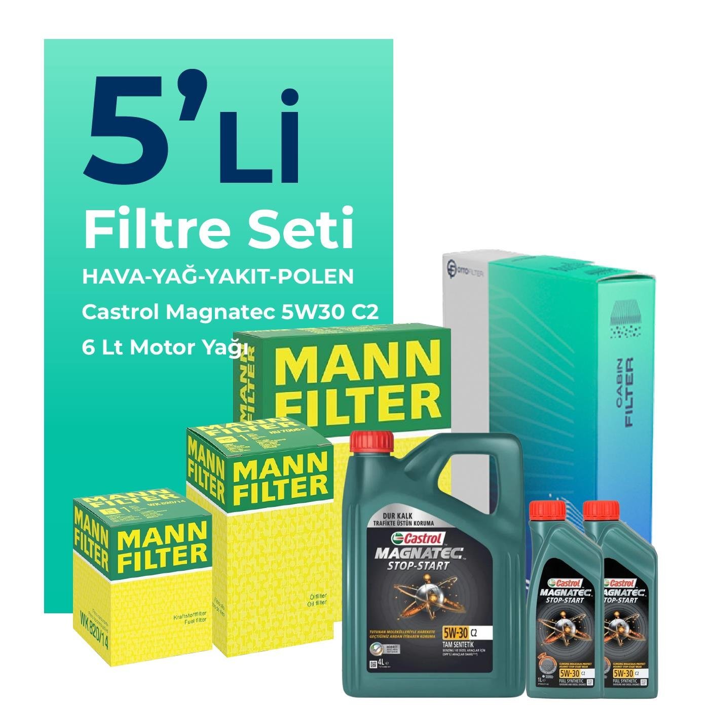 mann-hyundai-santa-fe-2-2-dizel-filtre-bakim-seti-castrol-motor-yagli-2006-2009-5-li-107730 MANN Hyundai Santa FE 2.2 Dizel Filtre Bakım Seti Castrol Motor Yağlı (2006-2009) 5 Li - Görsel 1