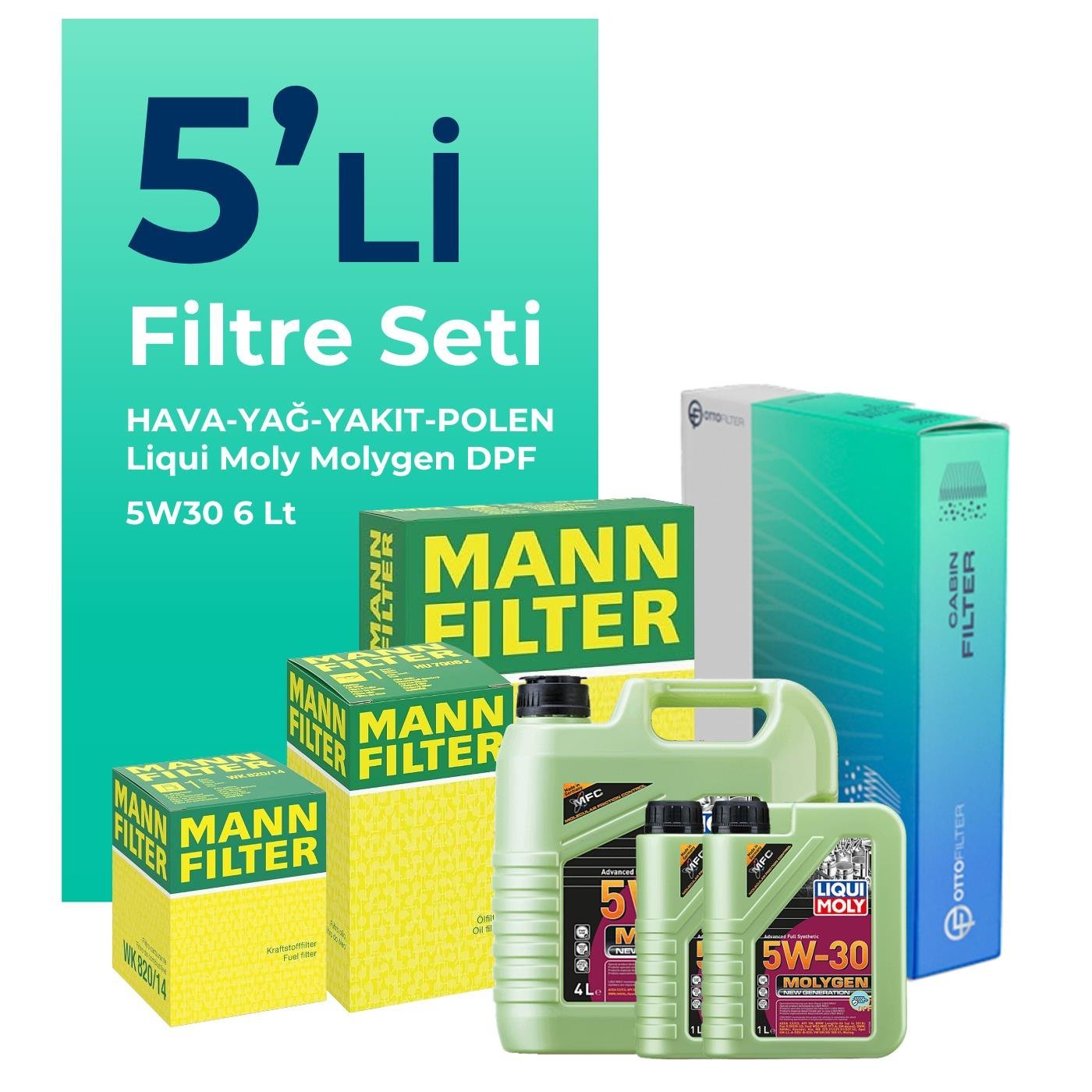 mann-hyundai-santa-fe-2-2-dizel-filtre-bakim-seti-liqui-moly-motor-yagli-2009-2013-5-li-124677 MANN Hyundai Santa FE 2.2 Dizel Filtre Bakım Seti Liqui Moly Motor Yağlı (2009-2013) 5 Li - Görsel 1