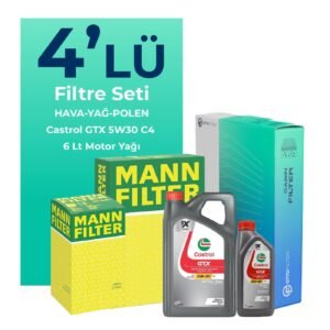 MANN Jaguar XF 2.0 Benzinli Filtre Bakım Seti Castrol Motor Yağlı (2010-2015) 4 Lü