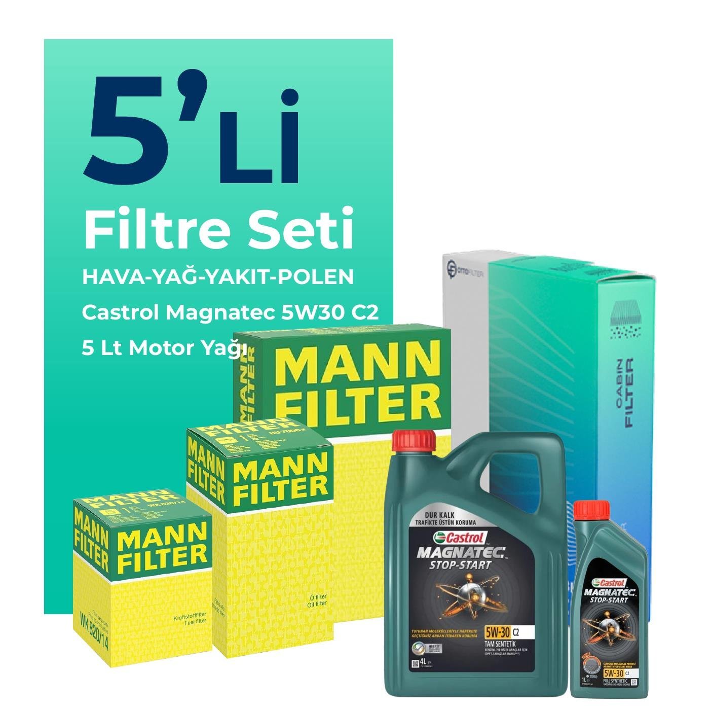 mann-kia-cerato-1-6-dizel-filtre-bakim-seti-castrol-motor-yagli-2006-2009-5-li-108018 MANN Kia Cerato 1.6 Dizel Filtre Bakım Seti Castrol Motor Yağlı (2006-2009) 5 Li - Görsel 1